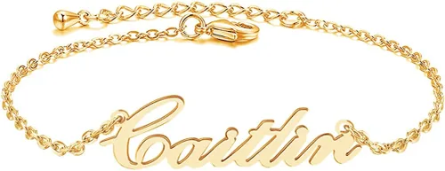 DayOfShe - Pulsera de barra de nombre personalizada de acero inoxidable, grabado a medida, para parejas