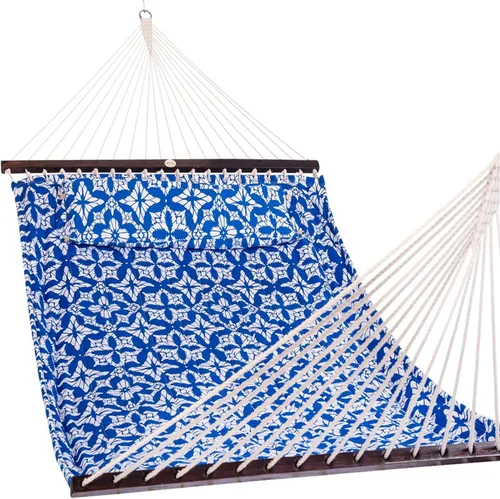 Vista 11 de Lazy Daze Hammocks Hamaca de tela acolchada de 12 pies con almohada suave, hamaca doble para 2 personas con barra separadora para patio exterior