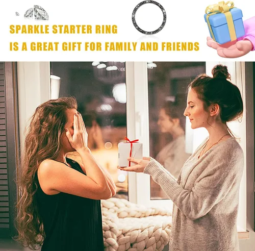 Vista 6 de 2 anillos de decoración de arranque de motor de automóvil con diamantes de imitación de doble cristal, calcomanía brillante para botón de arranque