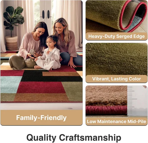 Vista 5 de Well Woven Barclay Collection - Alfombra ovalada de 5 x 7 pulgadas, color rojo río para sala de estar, dormitorio y comedor