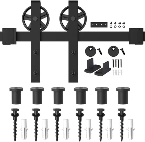 Vista 6 de WINSOON - Kit de rodillo para puerta corrediza, para puerta de garaje, clóset, de acero al carbono, sistema de pista plana
