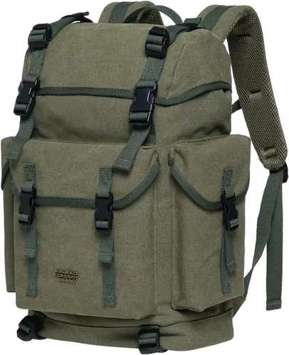 Vista 3 de KAUKKO Vintage Casual polyster and Leather Rucksack Backpack(18-CANVAS ARMYGREEN)