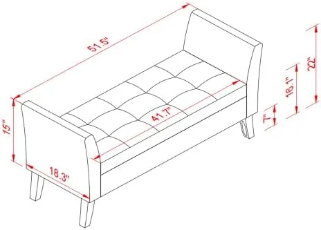 Vista 2 de 51.5" Velvet Storage Ottoman Bench with Curved Arms, Rectangular End of Bed Chest for Bedroom & Living Room Grey