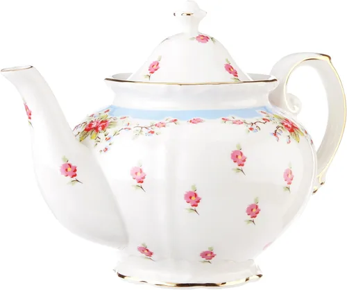 Vista 2 de Gracie China - Tetera vintage de porcelana azul rosa (5 tazas)