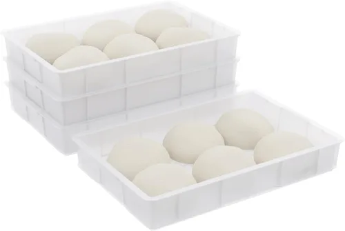 Vista 7 de Caja comercial plástica de la prueba de la masa de la pizza, contenedor apilable blanco de la pizza con la tapa, paquete de 4