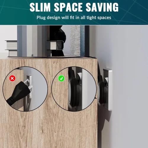 Vista 3 de Elecan Cable de extensión de enchufe plano de 12 pies con diseño de enchufe delgado que ahorra espacio, cable plano delgado de bajo perfil, cable