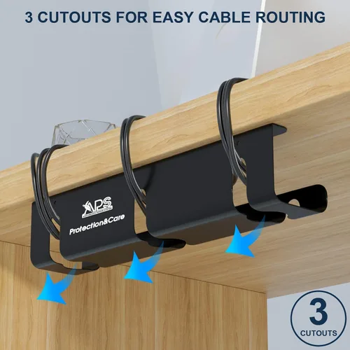 Vista 2 de APS - Bandeja de cable para debajo del escritorio, 2 unidades, organizador de cables de metal resistente de 16 pulgadas, soporte de abrazadera sin
