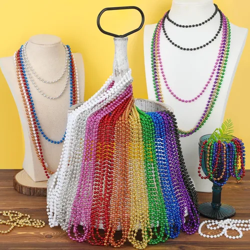 Vista 5 de EOBOH 50 PCS Collares de Cuentas de Mardi Gras, Metálicos 10 Tipos de Collares de Cuentas Recuerdos de Fiesta, Collar de Mardi Gras de 33