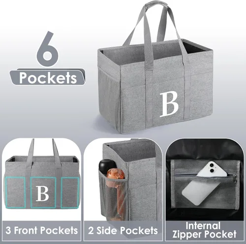 Vista 4 de Bolsa de la compra reutilizable TRSODD, bolsa tote extragrande plegable de 10 galones con cierre de cremallera y asa, para almacenamiento, regalos