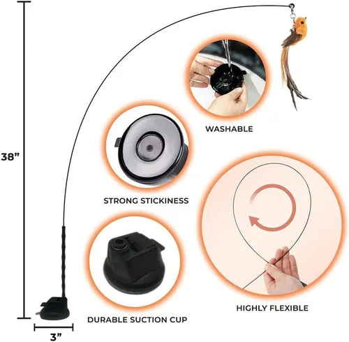 Vista 7 de Whiskertons Juego de juguetes interactivos de simulación de pájaros, juguetes interactivos para gatos de interior, juguete de plumas de gato, base