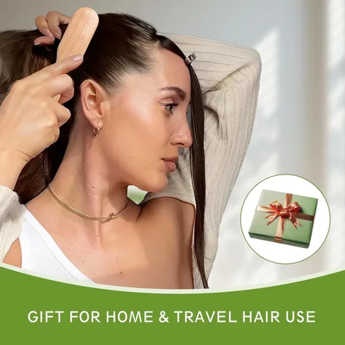 Vista 4 de Cepillo de pelo de tamaño de viaje, cepillo de pelo pequeño con control de bordes de madera para evitar el encrespamiento y suavizar los vuelos