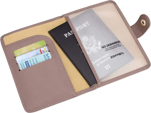 Vista 4 de ZOPPEN Combo de funda para pasaporte con compartimiento para carné de vacunación con protección de bloqueo de interferencia de radiofrecuencia