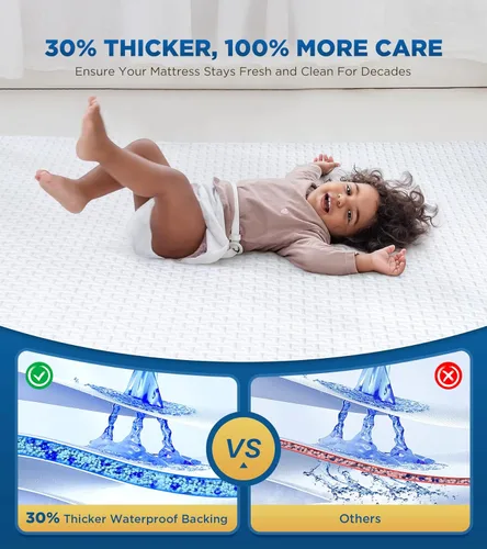 Vista 2 de Protector de Colchón Individual Premium 100% Impermeable Transpirable Refrescante Tela de Aire 3D Cubierta de Colchón Suave Lisa Hipoalergénica