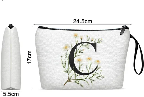 Vista 3 de Bolsas con letras iniciales de flores para mujer, bolsa de maquillaje con inicial, bolsa de cosméticos con inicial, bolsa de maquillaje