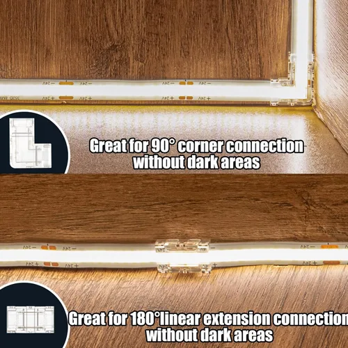 Vista 3 de COB - Conectores de luz LED en forma de L, esquina sin huecos, paquete de 10 con 2 conectores de extensión sin soldadura para tiras LED COB de 2