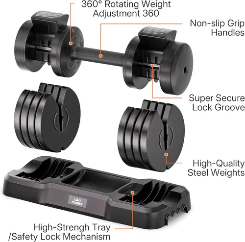 Vista 7 de FLYBIRD DB2 Adjustable Dumbbell, 55LB/110LB Single Dumbbell for Home Gym Exercise & Fitness, 5-IN-1 Fast Adjustable Weights with Anti-Slip Handle
