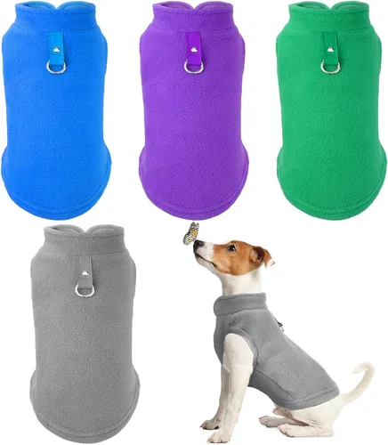 Vista 8 de SATINIOR Suéter de forro polar elástico para perro, chaleco calentador de poliéster, chaqueta sin botones con correa de anillo en D, abrigo con verde