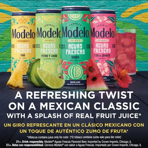 Vista 4 de Modelo Spiked Aguas Frescas - Paquete variado de bebida de malta saborizada, 12 unidades, latas de 12 onzas líquidas, 4.5% ABV