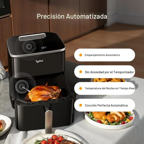 Vista 2 de Typhur Freidora de Aire Sync de 8QT con Termómetro Inalámbrico Integrado para Carne, Freidora de Aire Inteligente de Cerámica No Tóxica 9-en-1