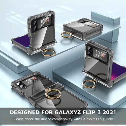 Vista 5 de Funda para Galaxy Z Flip 3 con protección de bisagra transparente para Samsung Flip 3 con función atril para Samsung Galaxy Z Flip 3 5G (2021)