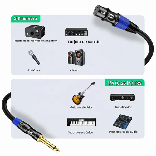 Vista 3 de EBXYA Paquete de 2 cables de audio hembra equilibrados XLR de 1/4 de 1/4