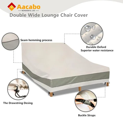 Vista 4 de Funda doble para tumbona impermeable, resistente de 82 pulgadas, doble ancho, para patio, sillón, color beige