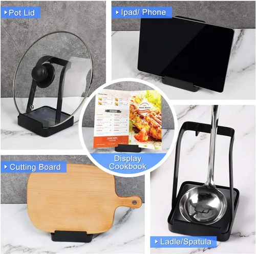 Vista 5 de NiHome Versátil tapa para olla, soporte para cucharón, almohadilla multiusos para espátula, tabla de cortar, soporte para cucharas, utensilios