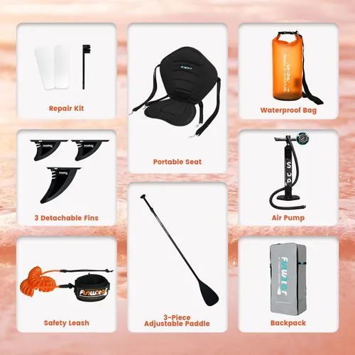 Vista 4 de FunWater Inflatable Stand Up Paddle Board with Premium SUP Paddleboard Accessories, Anti-Slip EVA Deck, 11'6''/11'/10'6'' Paddle Boards for Adults &