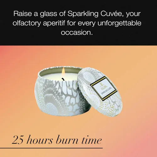 Vista 5 de Voluspa Sparkling Cuvee, Mini Tin Candle, 4 oz, 25 Hour Burn Time, Coconut Wax for Clean Burning, Handcrafted in the USA