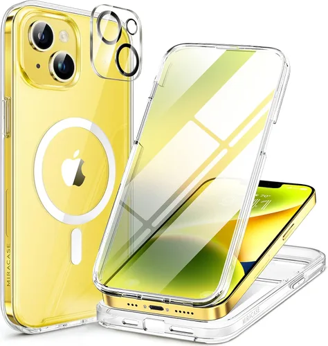 Vista 111 de Miracase Funda magnética para iPhone 14 de 6.1 pulgadas, protector de pantalla de vidrio templado integrado + protector de lente, compatible