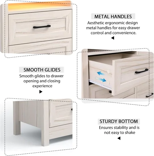 Vista 8 de Hlivelood Cómoda de granja de 9 cajones con luces LED, cómoda grande de 160 cm de ancho para dormitorio, cómoda de madera moderna con organizador