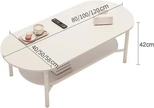 Vista 7 de HM&DX Mesa auxiliar ovalada, mesa auxiliar de madera con almacenamiento abierto, mesa central de madera con marco de metal, mesa auxiliar moderna