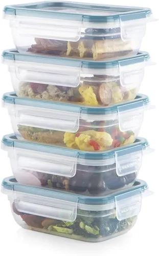 Vista 2 de Snapware Total Solutions - Juego de 5 recipientes de plástico para almacenamiento de alimentos, herméticos y a prueba de fugas, tapas sin BPA, apto