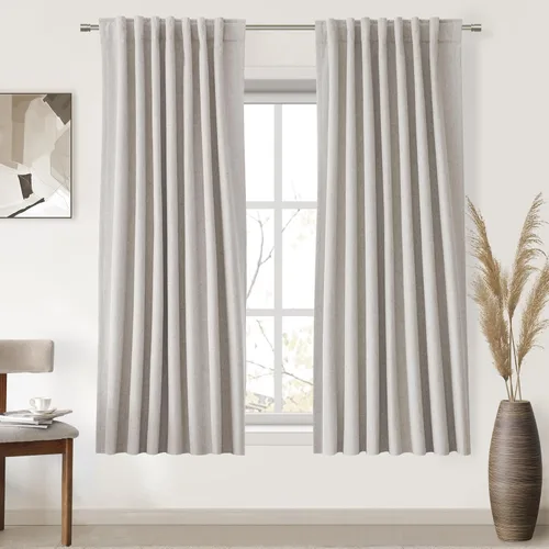 Vista 32 de UHITECH Cortinas opacas cortas de 24 pulgadas de largo para sala de estar, juego de 2 paneles con pestaña trasera, bolsillo para barra, cortinas