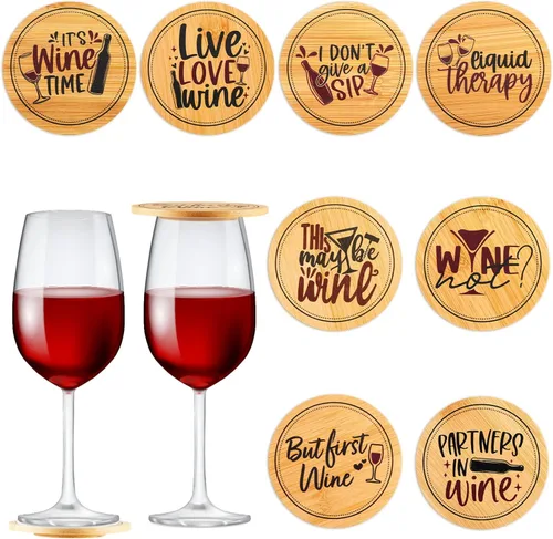 Vista 8 de Tessco para ti 16 piezas de cubiertas para copas de vino divertidas de madera para bebidas de charcutería para mantener fuera a los insectos