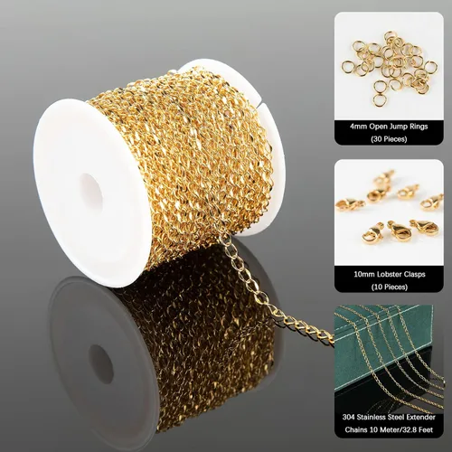 Vista 9 de UMAOKANG Cadenas de joyería de plata de 65 pies para fabricación de joyas, carrete de eslabones de cadena de cable plano, manualidades, aretes