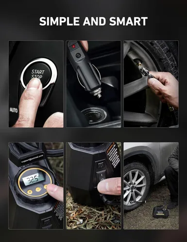 Vista 8 de AstroAI - Inflador de neumáticos - Compresor de aire portátil para neumáticos de auto - Bomba automática de 12 V CC con manómetro digital, con luz