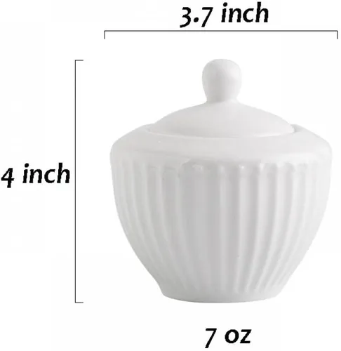 Vista 5 de Sizikato Azucarero de porcelana blanca con tapa, cuenco de 7 onzas para té, café, leche