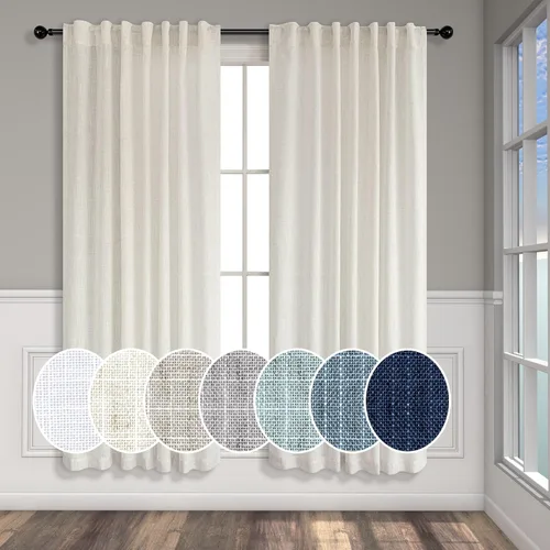 Vista 47 de Cortinas de lino natural semitraslúcidas Pitalk de 36 pulgadas de ancho para sala de estar, juego de 2 paneles con pestaña trasera, cortinas