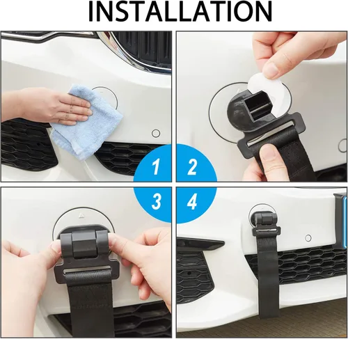 Vista 4 de TOMALL Correa de remolque universal para remolque, correa de remolque negra para parachoques (solo decoración)