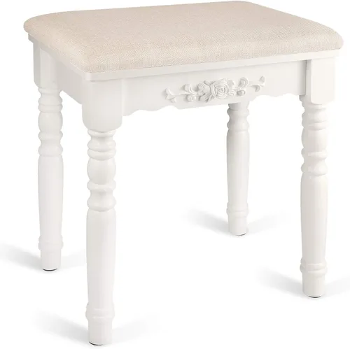 Vista 9 de URFORESTIC Taburete de tocador de madera de roble, moderno taburete de maquillaje con superficie de asiento cóncavo, capacidad de 300 libras, fácil
