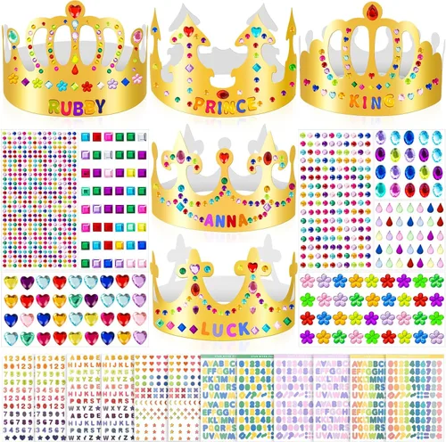 Vista 11 de Coronas de papel doradas, coronas de rey de cumpleaños de bricolaje para decorar, coronas de papel de príncipe y princesa para la clase escolar
