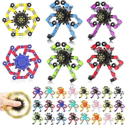 Vista 6 de Fidget Spinners transformables, 18 piezas de juguetes sensoriales divertidos para adultos, cadena deformable DIY robot spinner, juguete giroscopio