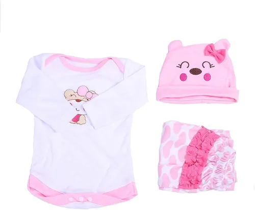 Vista 4 de MAIHAO Ropa de muñeca Reborn para muñecas de 17 a 22 pulgadas, lindo patrón de oso juego de 4 piezas