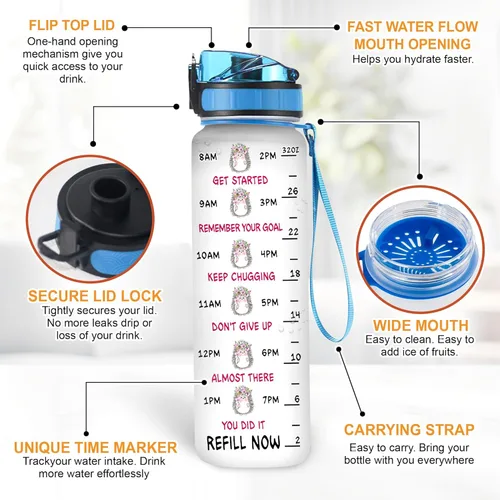 Vista 42 de Hyturtle Botella de agua motivacional personalizada para amantes de los erizos de 32 onzas, 1 litro, fácil de distraer con erizos, botella de agua