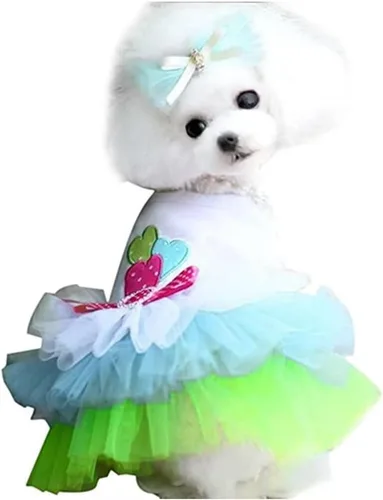 Vista 2 de Vestido para perro, ropa de cumpleaños para cachorros, para perros Yorkie pequeños, Navidad, vestido de princesa floral, talla XS
