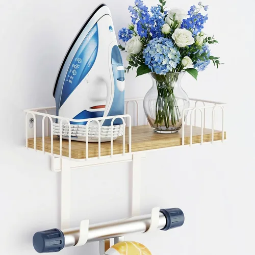Vista 10 de TJ.MOREE Soporte para tabla de planchar de metal para colgar en la pared, para plancha y tabla de planchar, decoración de cuarto de servicio