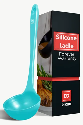 Vista 11 de DI ORO - Cucharón de silicona – Cucharón de sopa para cocinar y servir resistente al calor – Cucharón de sopa de cocina antiadherente grande seguro