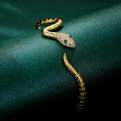 Vista 3 de Pulseras de serpiente, pulsera de serpiente ajustable, brazalete abierto, pulsera de plata con envoltura de serpiente de derivación, pulseras de oro