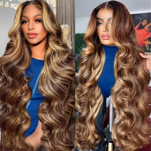 Vista 11 de ALSZIQIHR Pelucas de cabello humano ondulado con encaje frontal, prearrancado con abuelitos, rubio miel, ondulado, 13 x 6 pulgadas, HD